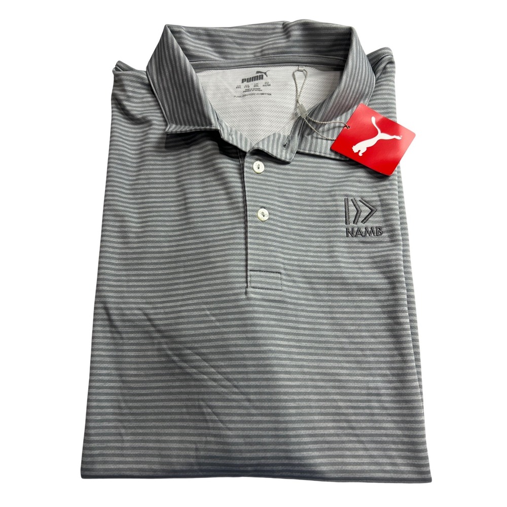 Puma Performance Stripe Polo Mens XXL Gray NAMB Logo Golf Shirt 596804-02 NEW C2